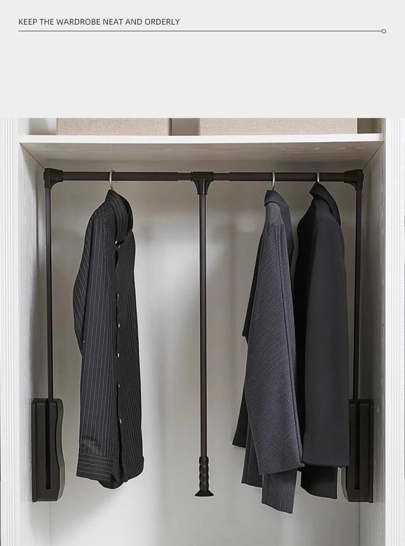 Soft-Close Hydraulic Wardrobe Cloth Lifter Hanger Aluminum Wall-Mount 15kg Black