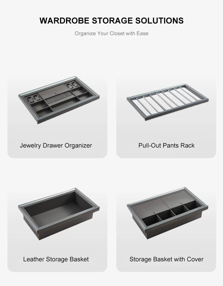 Soft-Close Double Damper Pull-Out Jewelry Drawer Tray Leather Organizer with Aluminum Frame