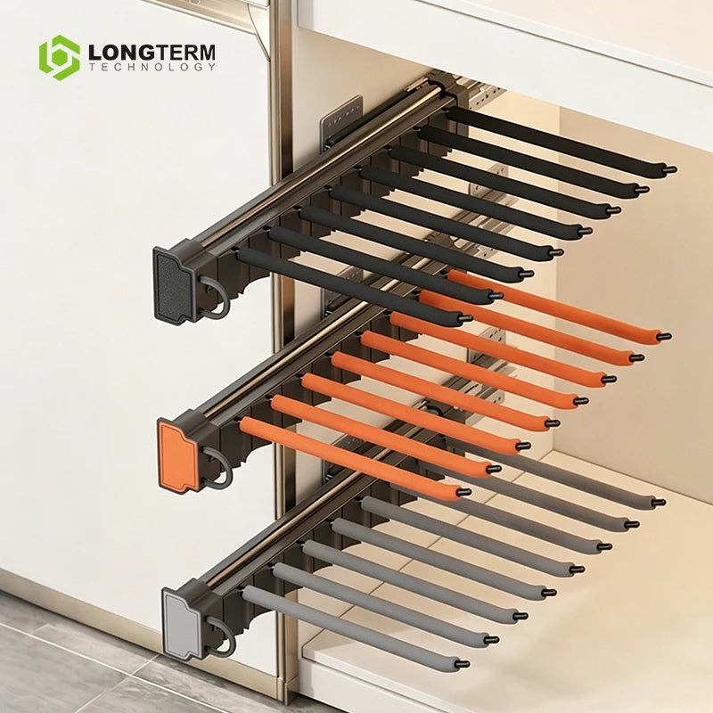 Space-Saving Side-Mounted Sliding Pant Rack Single Row Retractable Trousers Hanger Aluminum Alloy