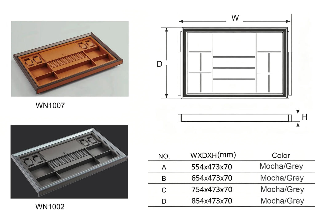 Soft-Close Double Damper Pull-Out Jewelry Drawer Tray Leather Organizer with Aluminum Frame