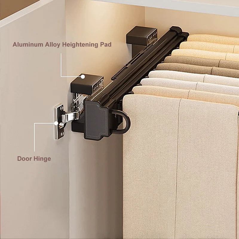 Space-Saving Side-Mounted Sliding Pant Rack Single Row Retractable Trousers Hanger Aluminum Alloy