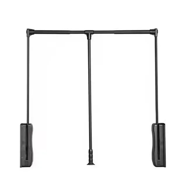 Soft-Close Hydraulic Wardrobe Cloth Lifter Hanger Aluminum Wall-Mount 15kg Black