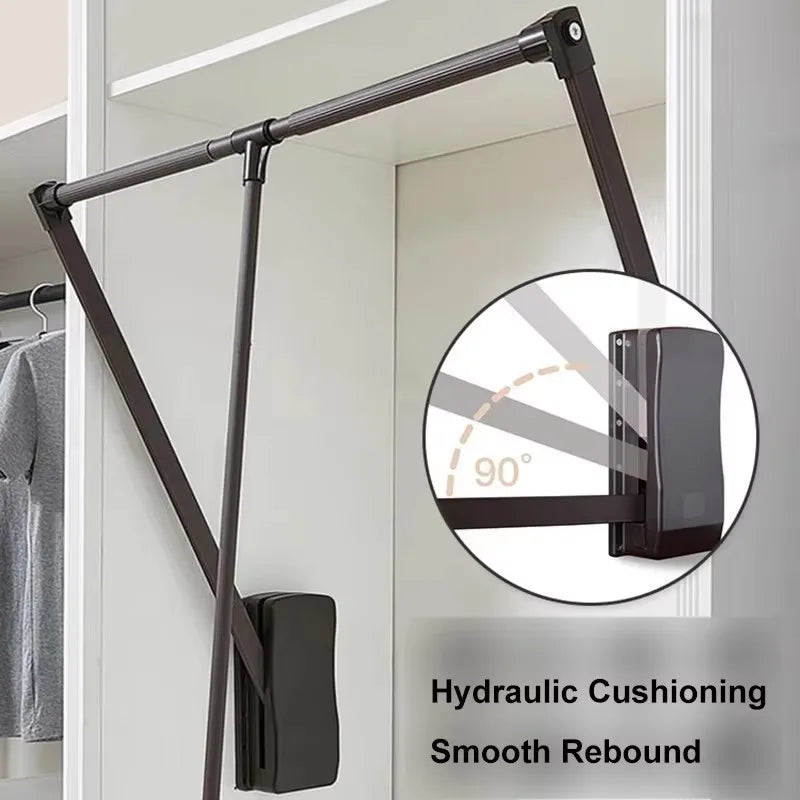 Soft-Close Hydraulic Wardrobe Cloth Lifter Hanger Aluminum Wall-Mount 15kg Black