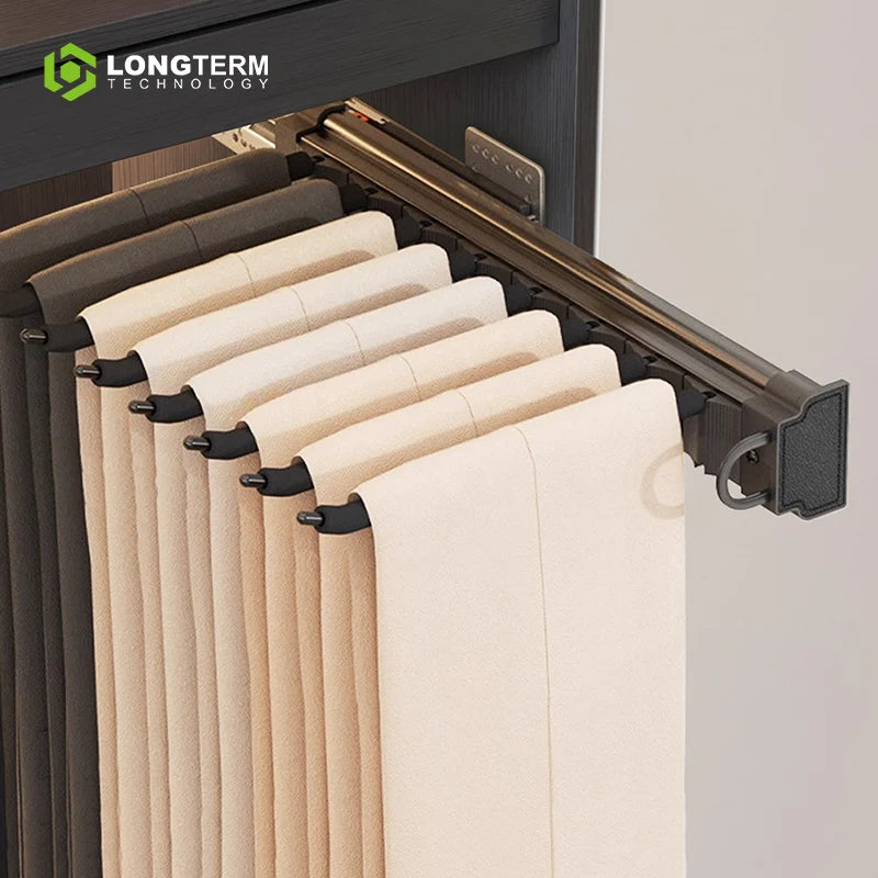 Space-Saving Side-Mounted Sliding Pant Rack Single Row Retractable Trousers Hanger Aluminum Alloy