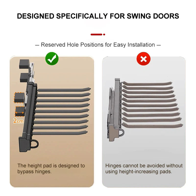 Space-Saving Side-Mounted Sliding Pant Rack Single Row Retractable Trousers Hanger Aluminum Alloy