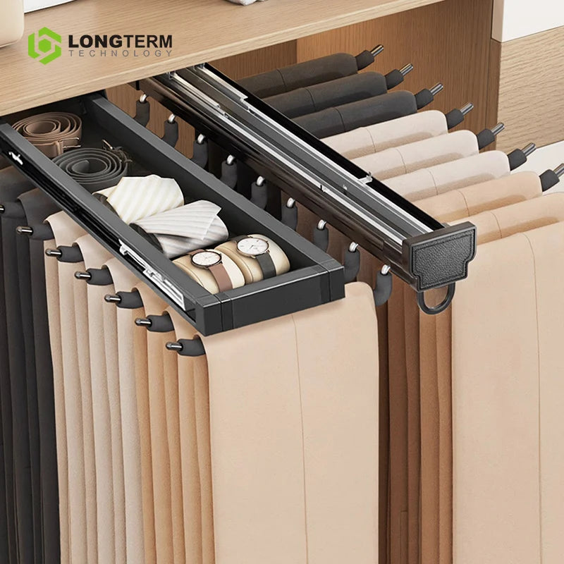 Top-Mounted Double Row Telescopic Trouser Rack Aluminum Alloy 35kg