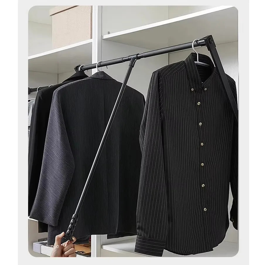 Soft-Close Hydraulic Wardrobe Cloth Lifter Hanger Aluminum Wall-Mount 15kg Black