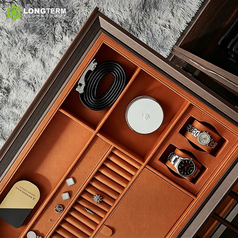 Soft-Close Double Damper Pull-Out Jewelry Drawer Tray Leather Organizer with Aluminum Frame